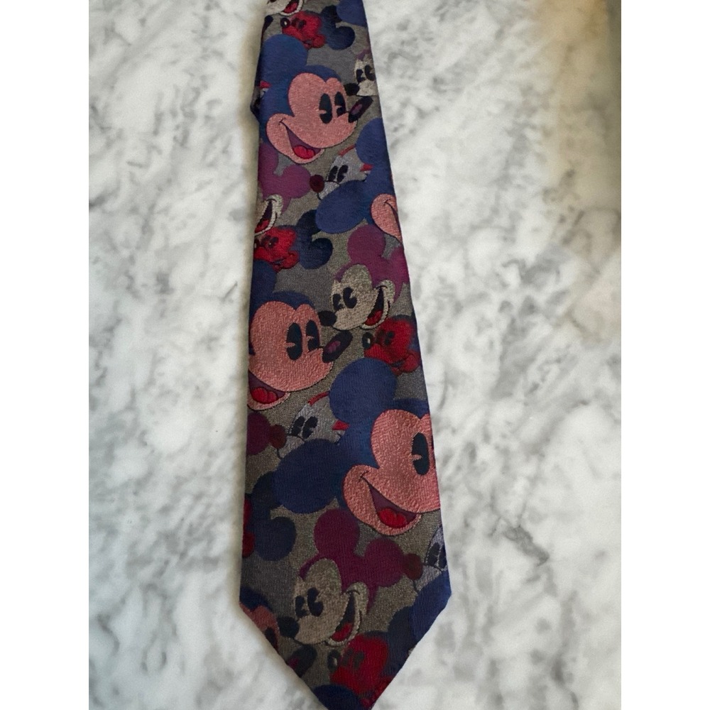 Vintage Balancine Disney Mickey Mouse All Over Print Tie Navy Burgundy USA Made
